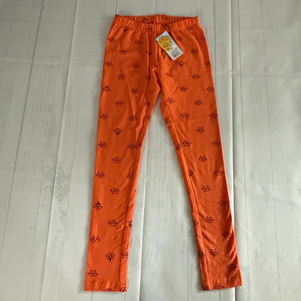 Cat & Jack Girls Orange Halloween Cat Print Leggings Durable Knee Size M 8 NWT